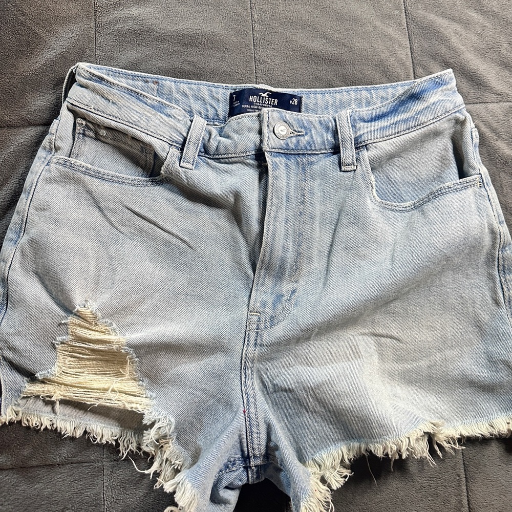 Hollister Women's Distressed Light Blue Jean Shorts